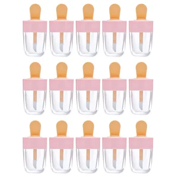 

15pcs Empty Lip Gloss Tube Container Ice Cream Shape Transparent DIY Lip Balm Container (Pink)