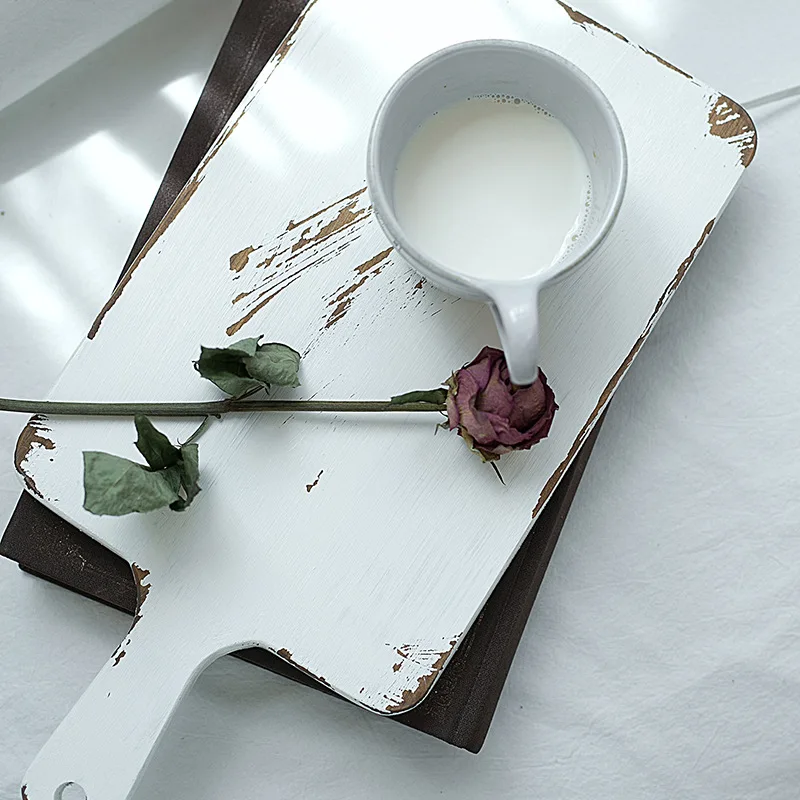 Ins Wood Storage Plate Nordic Scandinavian Retro White Dessert Cake Bread Tray Jewelry Display Key Storage Tray for Home Decor
