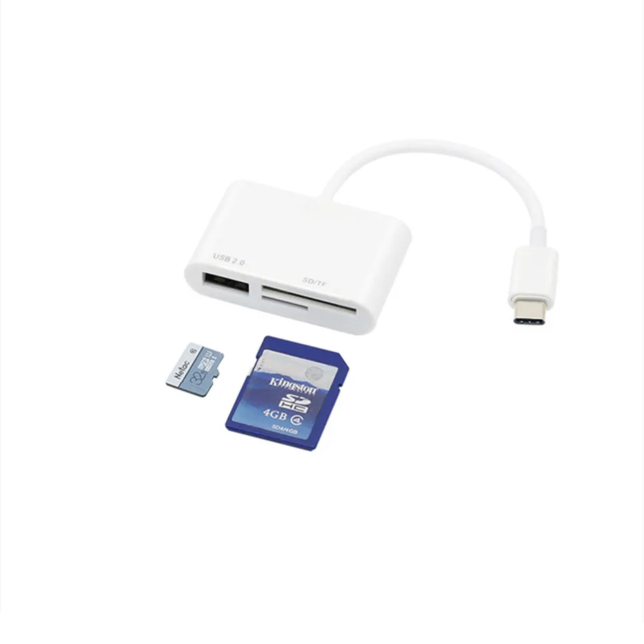 Type-C порт 3 в 1 USB кардридер адаптер type C кабель SD Micro SD TF камера подключение для мобильного телефона, с розничной упаковкой