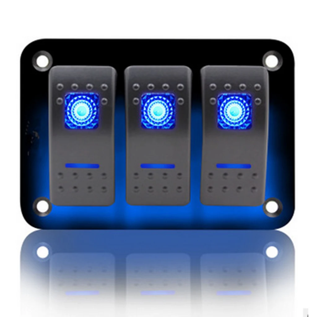 Marine Boat Rocker Switch Panel 3 Gang, Blue Backlit LED, Pre-Wired for Marine, Boat, Car, Truck