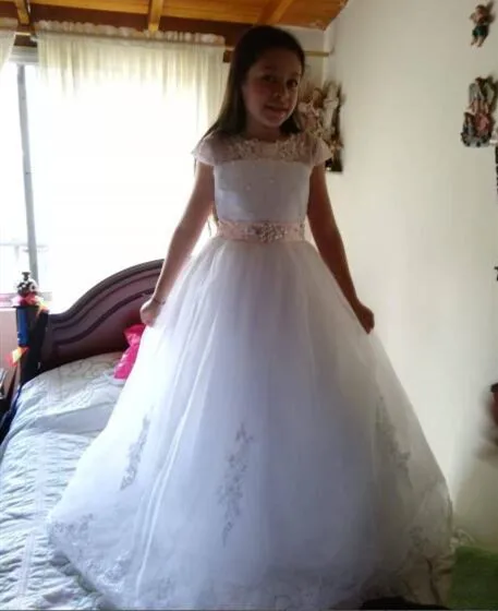 

Flower Girl Dress for Weddings Puffy Tulle Lace Applique Kids Clothes Birthday Party Pageant Communion Gown Custom Made