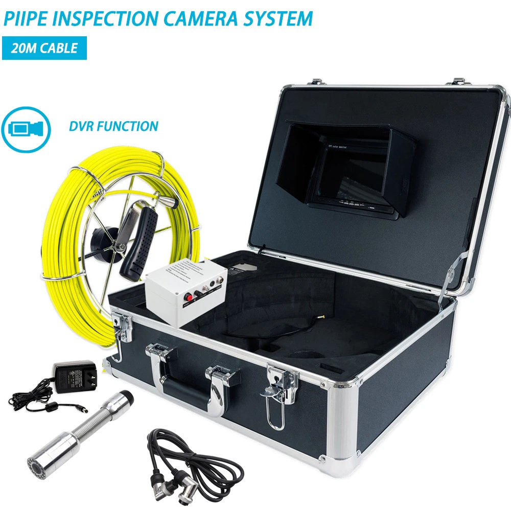 

Hot Sale 7" 20m 23mm Lens Pipe Sewer Drain Industrial Endoscope Camera Inspection System With DVR Video Recorder and 12pcs LEDS