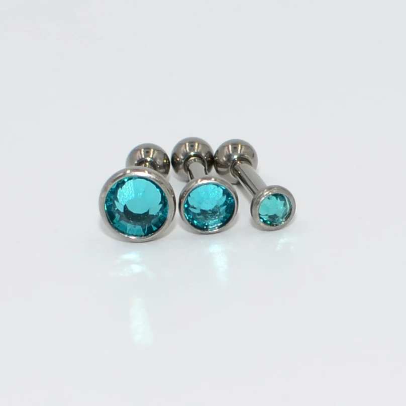 1PC 16G Cartilage Helix Earring G23 Titanium Flat CZ Gem Internally Threaded Labret Stud Ear Tragus  Fashion Body Piercing Jewel