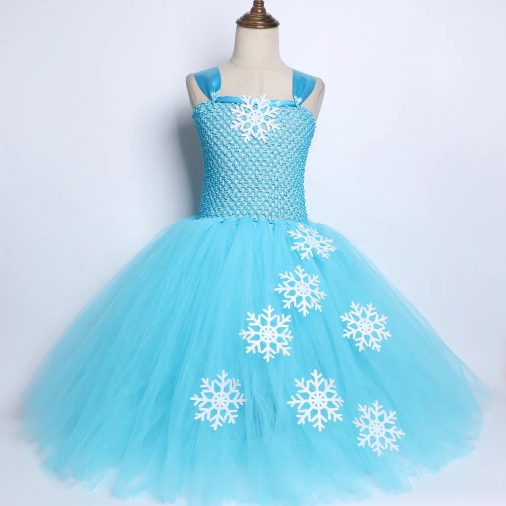 

Sky Blue Girls Elsa Tutu Dress Snowflake Tulle Princess Dress Kids Birthday Party Dress Girls Halloween Christmas Costumes 2-12Y
