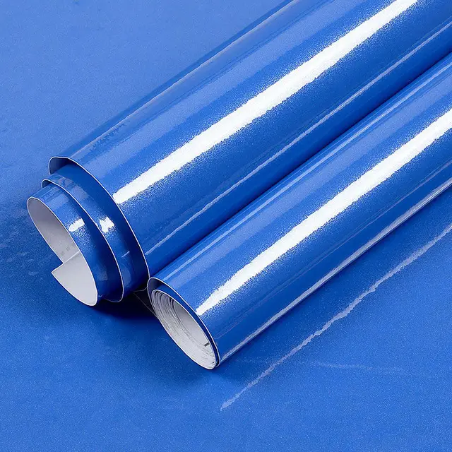 Shiny White Self-Adhesive Peel & Stick in Rolls Waterproof Wallpaper Furniture Films PVC Oil-proof Wall Stickers Kitchen Cabinet Shiny Blue