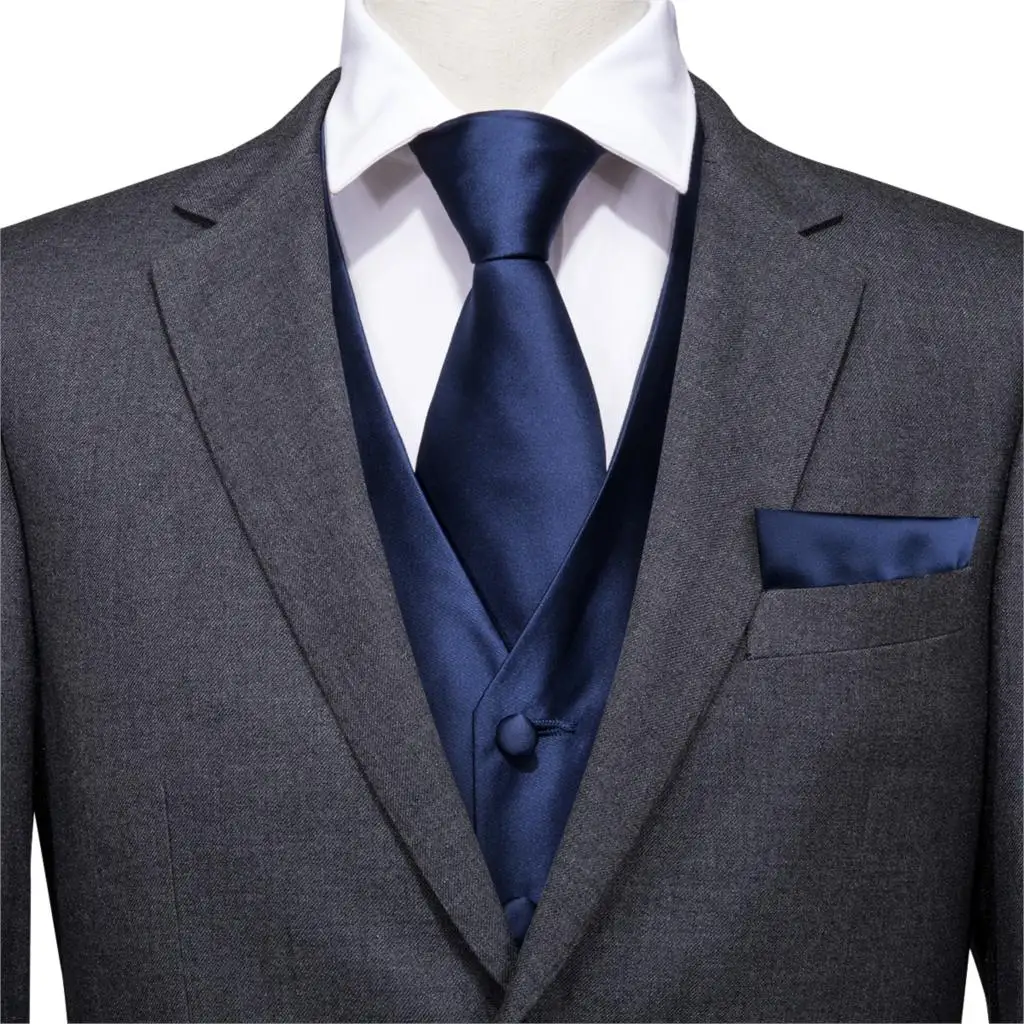 Hi-Tie Solid Blue Suit Vest Men's V-neck Sleeveless Waistcoat Vest Party wedding Tie Beckham Vest Suit Pocket Square Cufflinks Hi-Tie Solid Blue Suit Vest Men's V-neck Sleeveless Waistcoat Vest Party wedding Tie Beckham Vest Suit Pocket Square Cufflinks