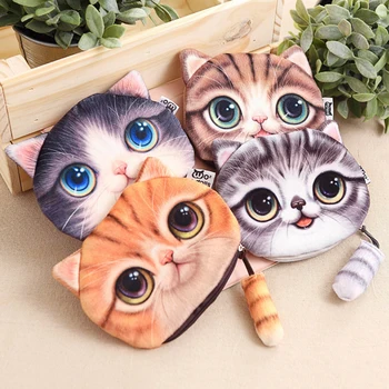 

50PCS / LOT 3D Cartoon Animal Printing Coin Wallet for Women Euro Coin Purse Cute Little Storage Bag Pen Bag