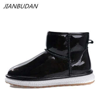 

JIANBUDAN Waterproof snow boots Women's leather winter plush ankle boots Casual flat women's plush cotton boots 35-40 size