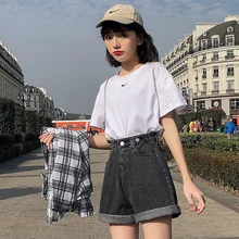 Ftlzz novo verão mulheres cintura alta botão wigh perna jeans shorts casuais feminino solto ajuste azul denim shorts