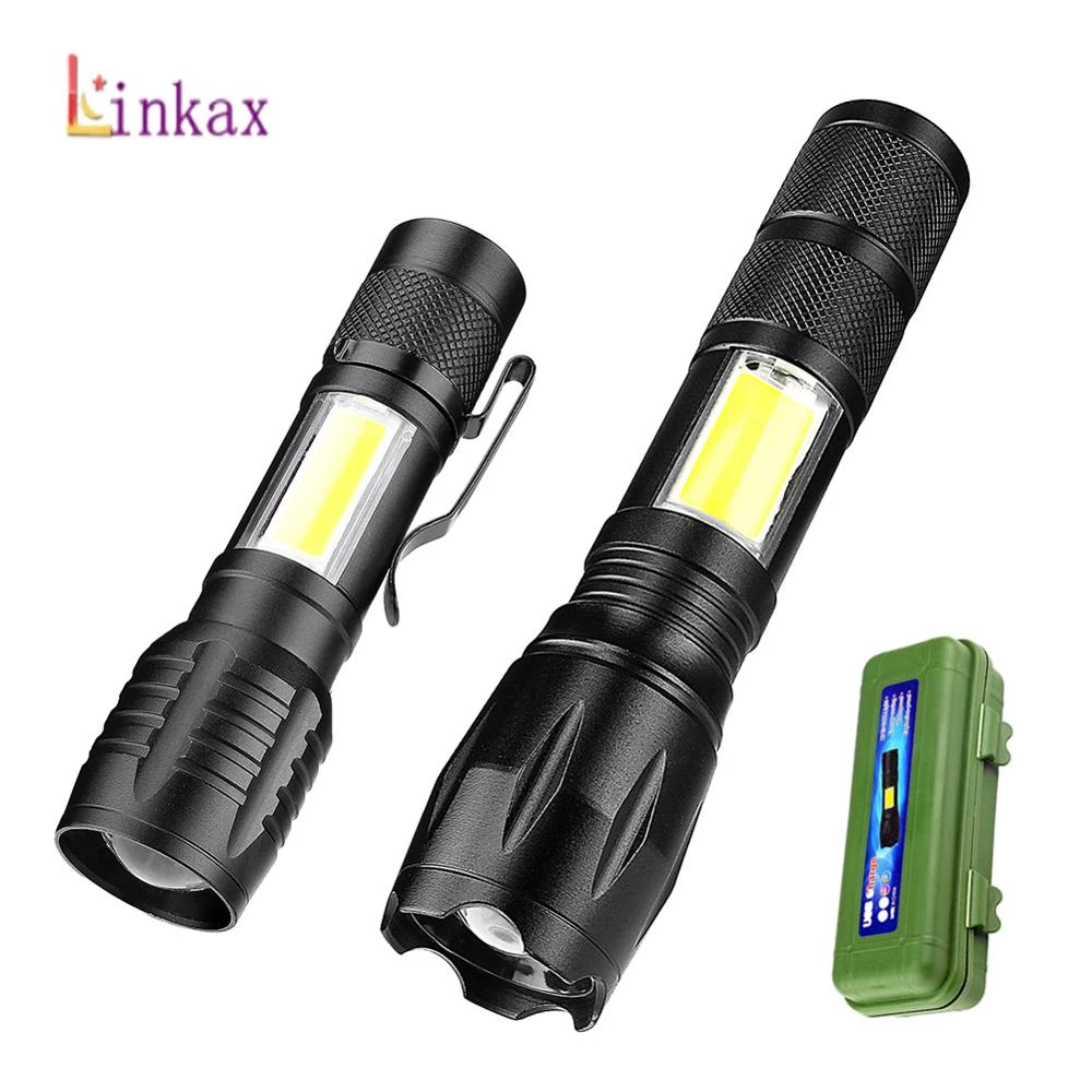 LED Flashlight Zoom Camping Hiking Torch USB Rechargeable Mini COB Work Lamp
