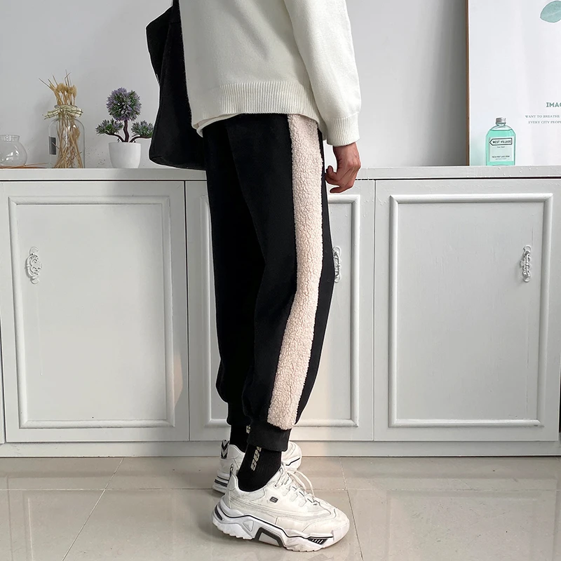 Men's Thickening Lamb Leisure Haren Pants Cotton Casual Pants Black Color Trousers Active Elastic Hip Hop Joggers Sweatpants