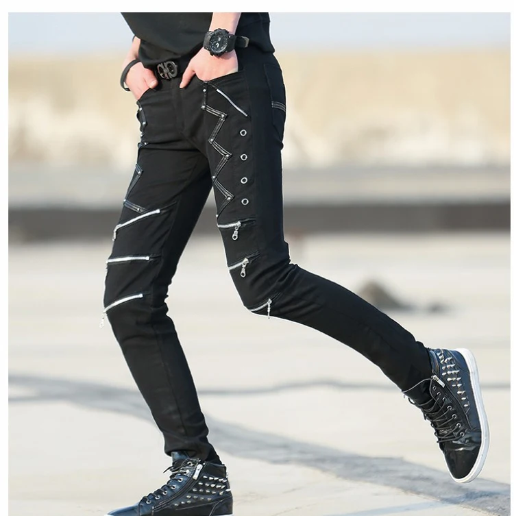Idopy Men`s Rock Steampunk Lace Up PU Leather Pants Slim Fit (29, Black) at   Men's Clothing store