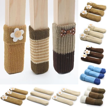 

4pcs/set Anti Slip Furniture Legs Mat For Chair Socks Bumper Damper Table Feet Rug Caps Felt Pads Knitting Protector