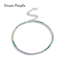 

GREEN PURPLE 925 Sterling Silver Exquisite Twinkling Exquisite Zircon Adjustable Bracelet Chain for Women Wedding Fine Jewelry