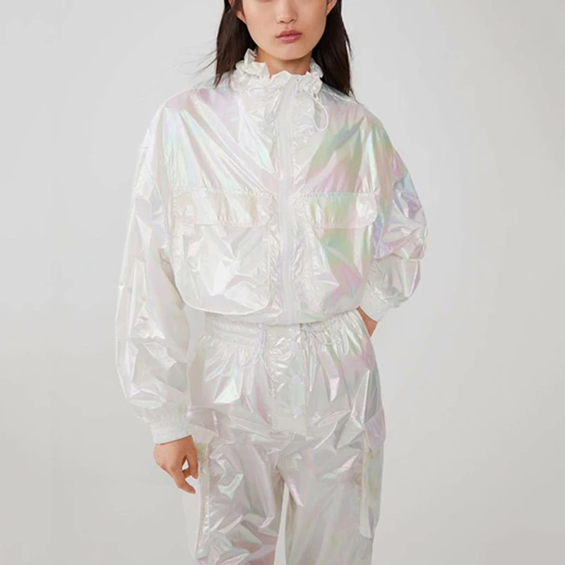 

2019 Harajuku Silver Summer Thin Jacket Plus Size Hip Hop Basic Coat Streetwear Bomber Jacket Women Windbreaker Jacket