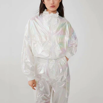 

2019 Harajuku Silver Summer Thin Jacket Plus Size Hip Hop Basic Coat Streetwear Bomber Jacket Women Windbreaker Jacket
