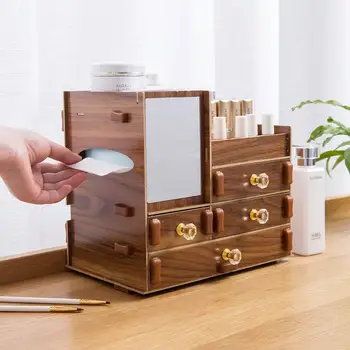 

Desktop Wood Makeup Organizer Cosmetic Storage Box with Drawers Skin Care Product Storage Rack Jewelry Organizer Case Container