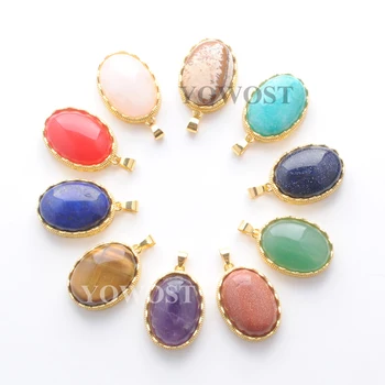 

10Pcs Random Mixed Dangle Pendants Women Jewelry Natural Raw Gem Stone Oval Beads Pendant Opal Aventurine Rose Quartzs IBN401