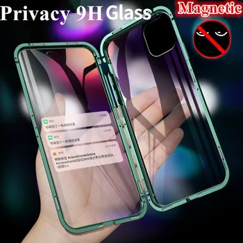 

Privacy Magnetic Cases For iPhone 7 8 6 Plus 11 Pro Max X XS MAX XR 6S Metal Anti Peeping Double Sided Tempered Glass Full Cover