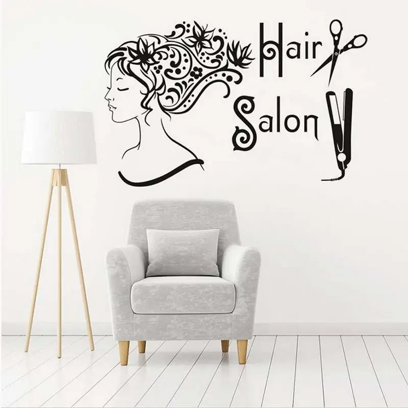 New Women Hair Salon Wall Sticker Adhesive Barber Stickers Home Shop Background Poster Art Decor Wallpaper Mural | Дом и сад