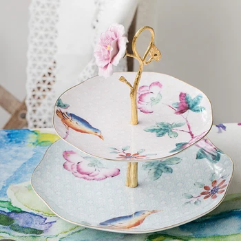 

EECAMAIL English Afternoon Tea Creative Double-layer Fruit Plate Ceramic Cake Plate Bone China Dessert Plate Snack Stand