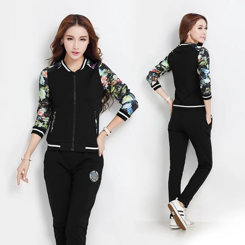 

2019 Spring And Autumn New Style Korean-style Fashion Casual WOMEN'S Suit Printed Casual Service Running Sports Set Two-Piece Se