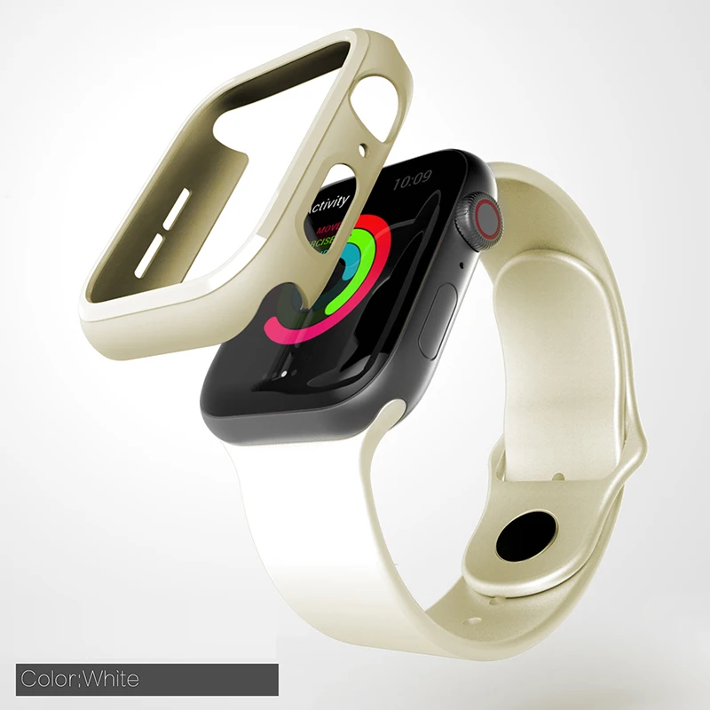 Для наручных часов iWatch серии 5 4 3 2 360 защитная рамка чехол Крышка для Apple Watch чехол, 38, 40, 42, 44, s5 4 защитный чехол Защитная пленка для экрана - Цвет: White Frame