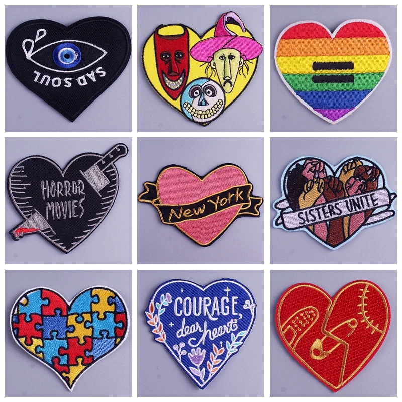 

Heart-shaped Patches for Jacket Clothes Puzzle Heart Letters Heart Knife Heart Patch Iron on Embroidered Patches for Clothing