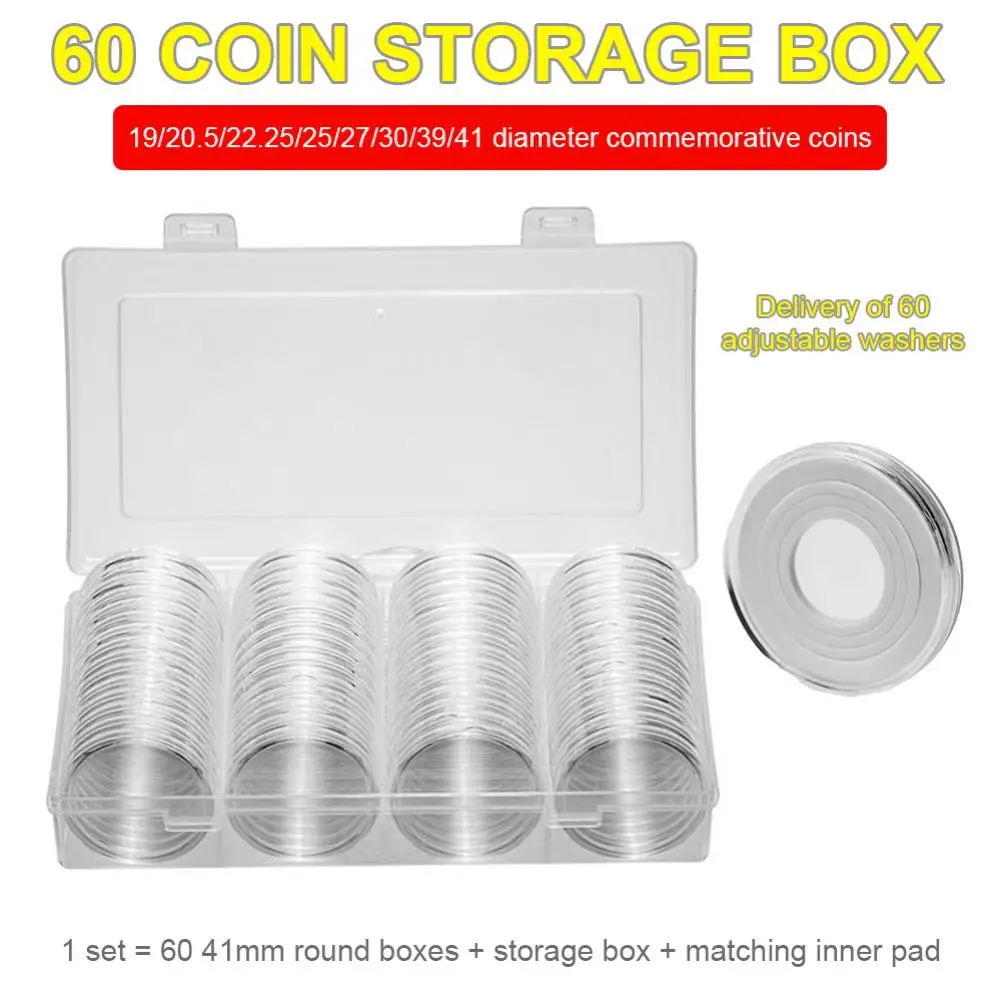 60Pcs/Set 41MM Portable Coin Holders Reusable Acrylic Transparent Storage Cases Round Protector Organizers for Collection 4