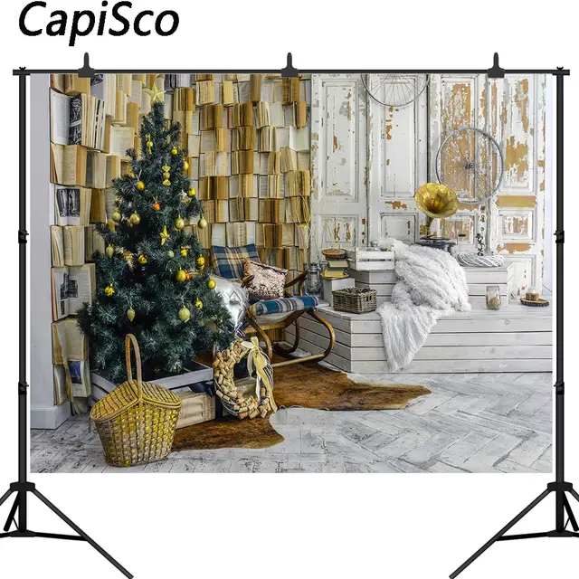 Capisco Photography Background Christmas Tree Bookshelf Phonograph