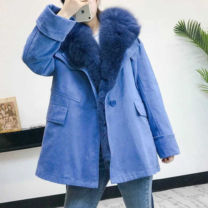 

Real Fur Coat Winter Coat Women Clothes 2020 Korean Rex Rabbit Fur Coat Women Fox Fur Collar Hooded Warm Parka ZJ-9826 YY1880