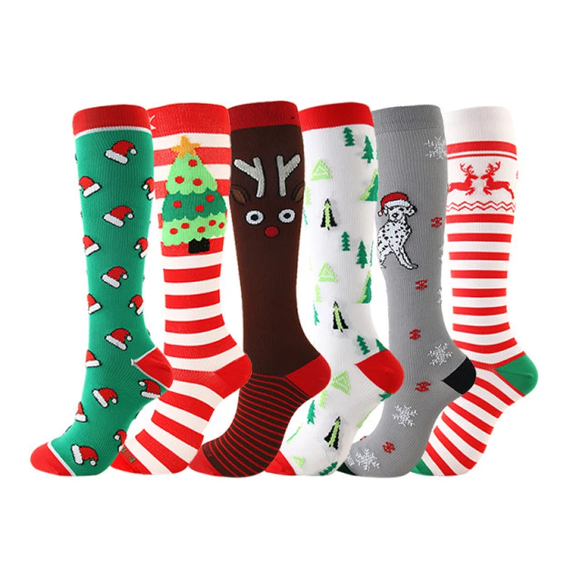 Женские мужские спортивные носки, рождественские чулки, забавные эластичные Компрессионные носки для фитнеса, велоспорта, футбола, катания на лыжах, баскетбола, бега