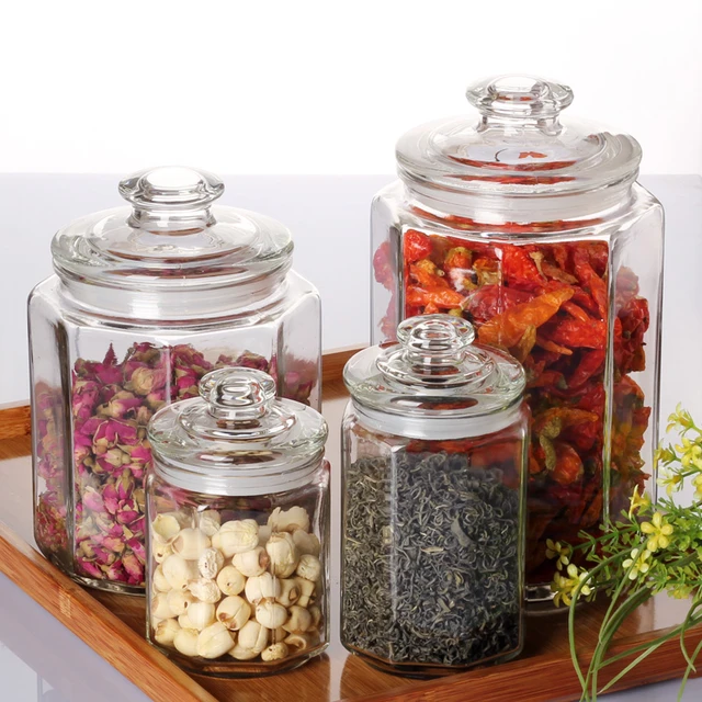 Glass Storage Jar Airtight Jar, Decorative Tea Storage Container Glass  Canisters for Candy, Loose Tea, Sugar, Spice - AliExpress