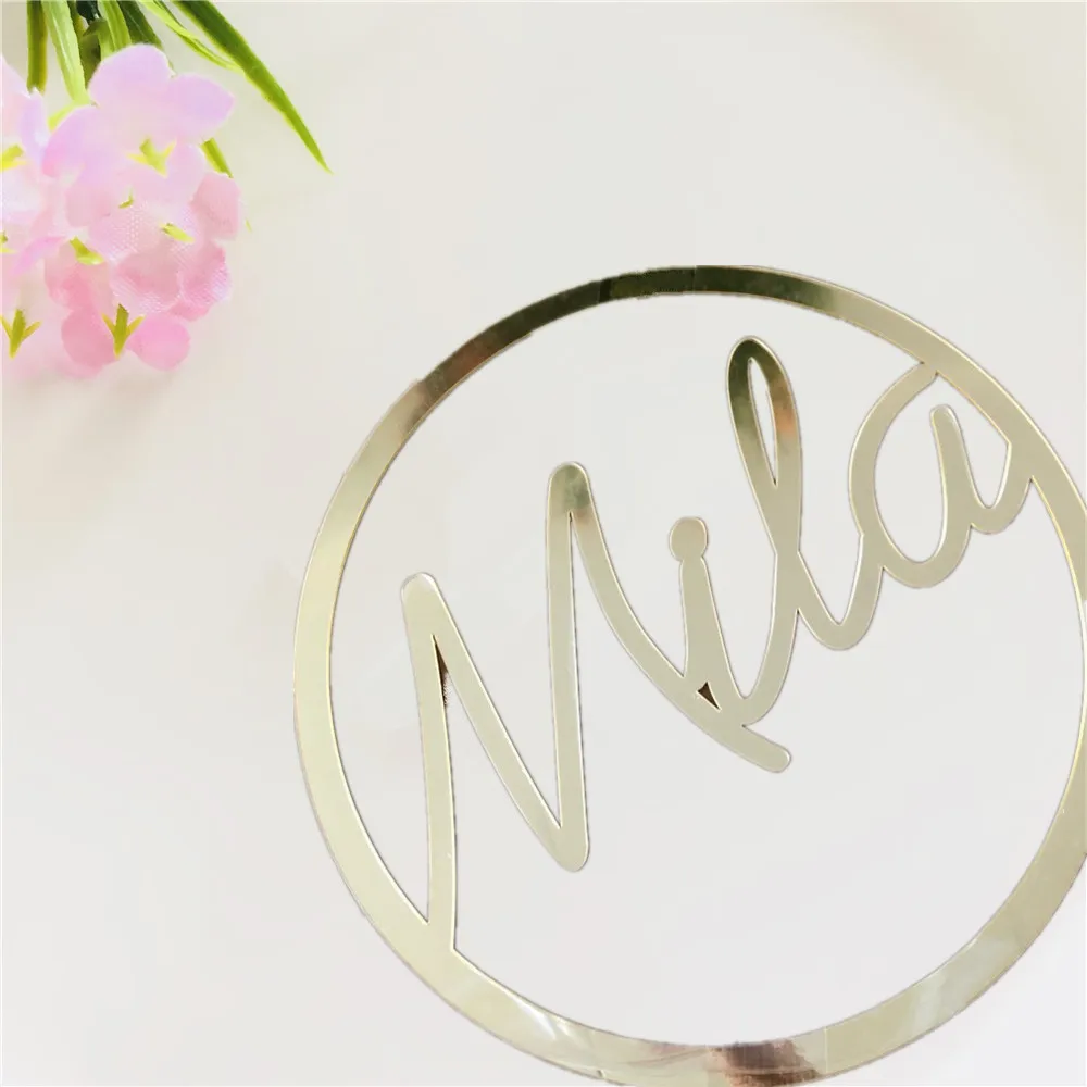 

Personalized Name Wedding Decoration Mirror Gold Black Mirror Custom Name Sign Circle Wall Hanging for Birthday Wedding Party
