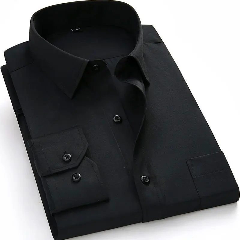 Mens Business Dress Shirt Long Sleeve Solid Collar Non-iron Regular Fit ...