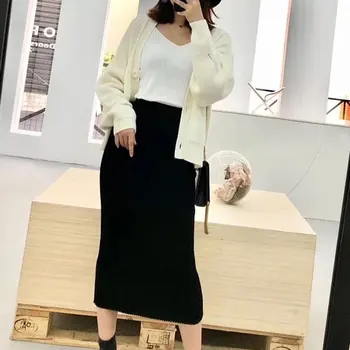

Murano slip Blending pit thread high-waisted midi skirt black/white