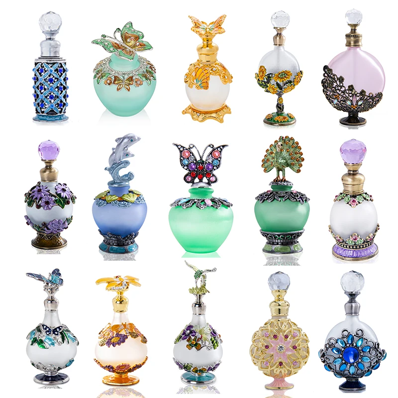 

H&D 15 Styles Empty Refillable Perfume Bottle Retro Frosted Glass Slim Scented Fragrance Essential Oil Container Decor Lady Gift