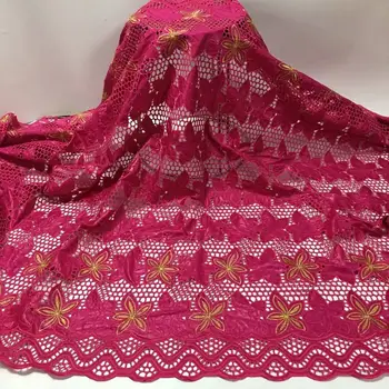 

5yards African Net Lace Fabric Fuchsia 2020 High Quality Nigerian Bazin Riche Getzner Fabrics For Party Dress
