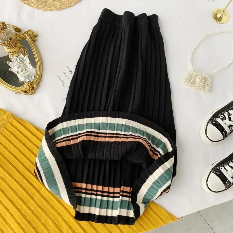 New spring autumn Korean version skirt women vintage elastic high waist Medium long pleated knitted skirt cc1758