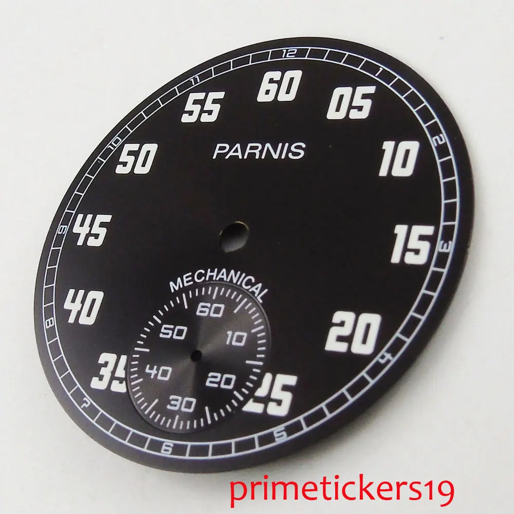 38,9 мм, Parnis, черный циферблат, белые цифры, подходят для 6498, с ручным заводом, мужские часы с циферблатом
