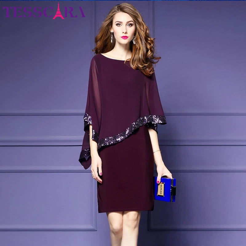 TESSCAR Women Luxury Sequined Dress Female Elegant Office Party Robe ...