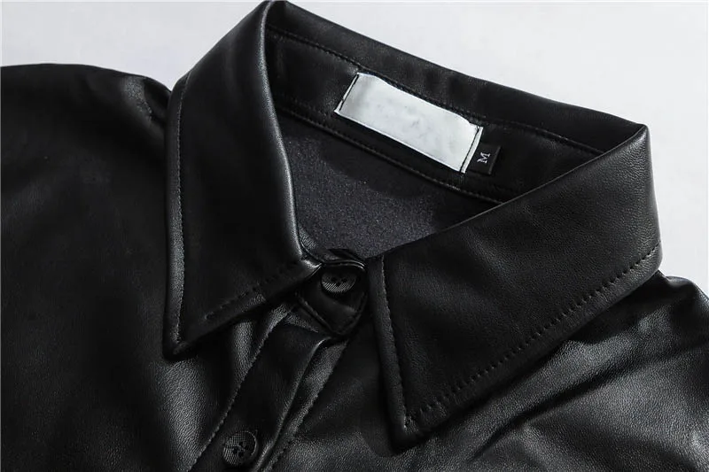 Men Fashion Leather Shirts Loose Oversized Leather Outwear Coats For Couples Black  (5)