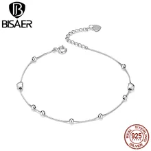 Браслеты со звездами BISAER, Стерлинговое Серебро 925 пробы, модные женские браслеты на цепочке с сердечком и бусинами, ювелирные изделия из серебра 925 пробы ECB172