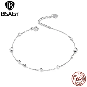

Star Bracelets BISAER 925-Sterling-Silver Fashion Love Heart & Beaded Women Chain Bracelets Bangles 925 Silver Jewelry ECB172
