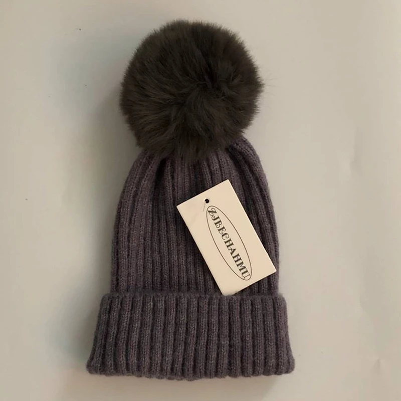 

Winter Brand Female Fur Pompoms hat Winter Hat For Women Children Hat Knitted Beanies Cap Hat Thick Women Skullies Beanies