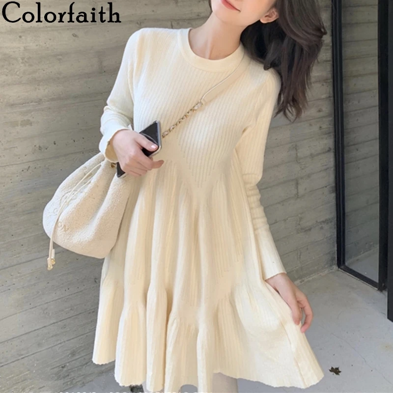 Colorfaith новинка 2019 весеннее женское платье повседневное корейский стиль высокая