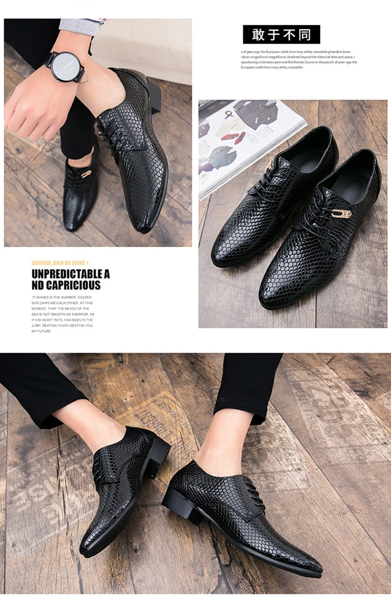 New Imitate Snake Leather Men Oxford Shoes Lace Up Casual Business Men Pointed Shoes Brand Men Wedding Men Dress Boat Shoes