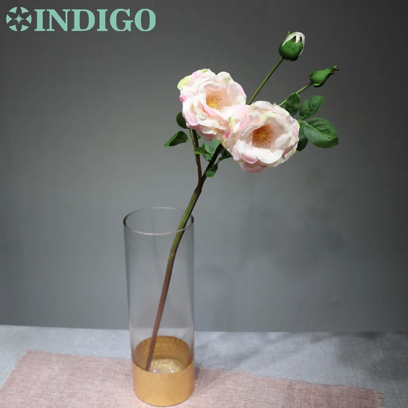 INDIGO-5PCS Camellia(2 Flowers+2 buds) Rosa Multiflora Decorative Artificial Flower Wedding Flower Gift Event Free Shipping