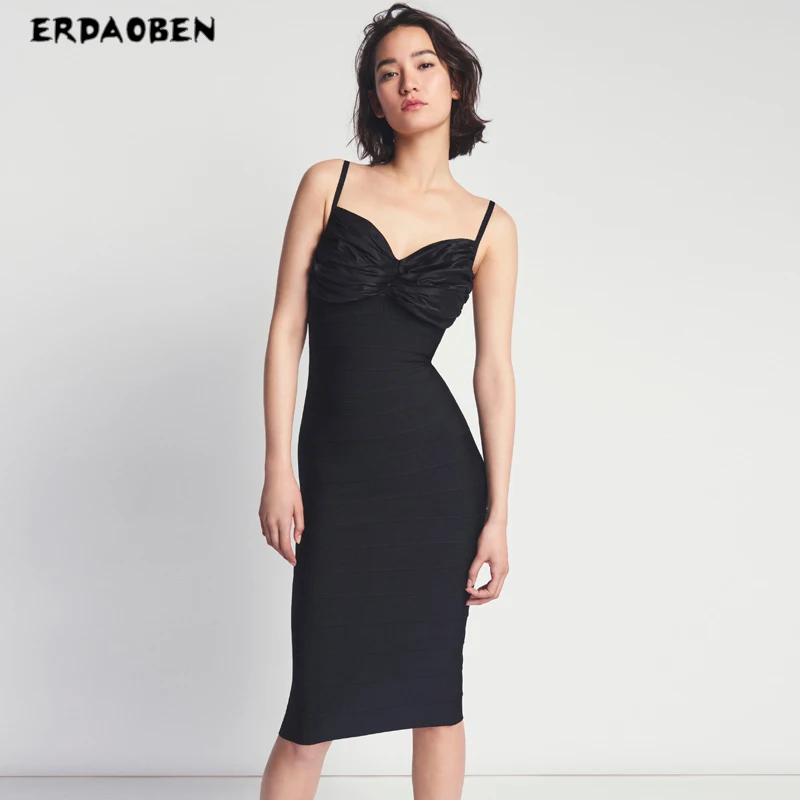 ERDAOBEN черное Бандажное сексуальное облегающее платье без бретелек женское летнее облегающее эластичное платье с открытой спиной с пуш-ап