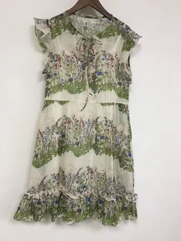 

2020 Women Summer Ruffle Mini Dress Short Sleeve V Neck Flower Printed Dresses and White Lining 2 Pcs Set